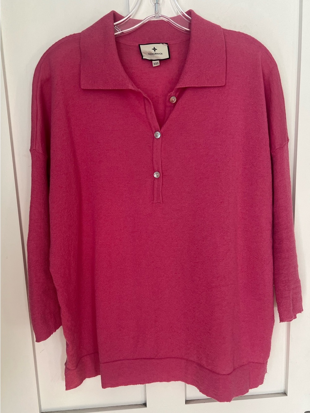Tuckernuck Pink Knit Polo Sweater XS/S Collared Oversided Boxy Preppy Coastal